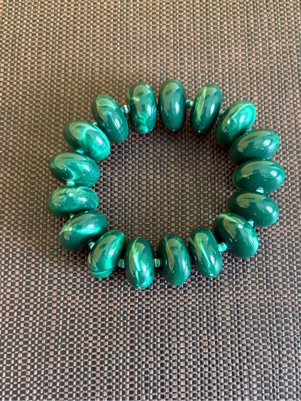 New! Green Marbled Beaded Resin Dopamine Stretch Bracelet - Women's Jewelry